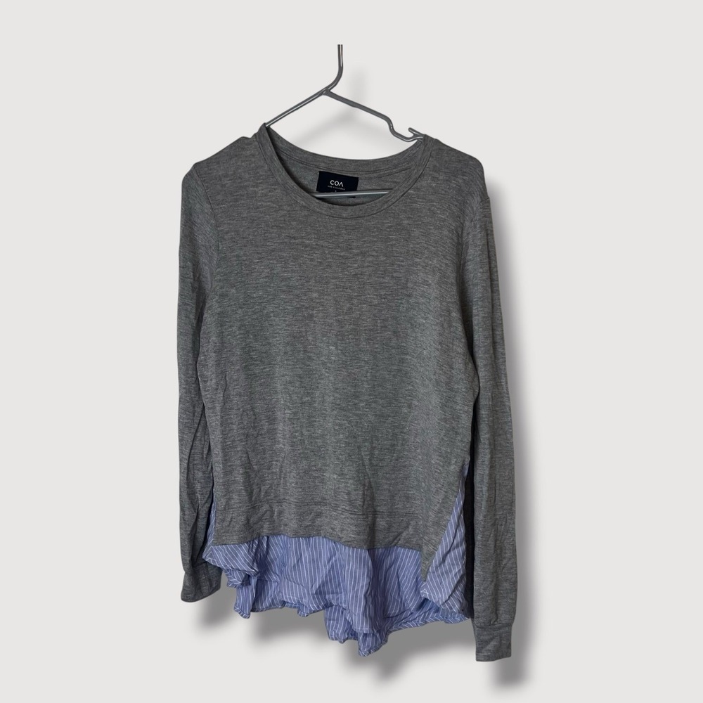 COA Gray Lace and Blue Striped Trimmed Long Sleeve Tee Shirt Size 2